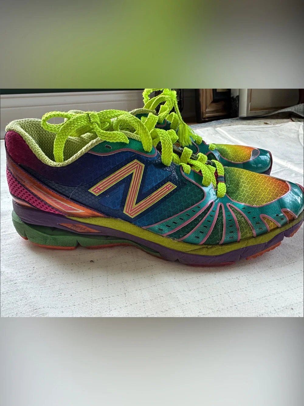 New Balance Multicolor Athletic Sneakers with Neon Green Laces